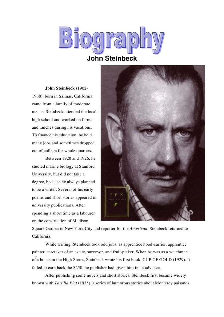 a biography of john steinbeck a biography of john steinbeck