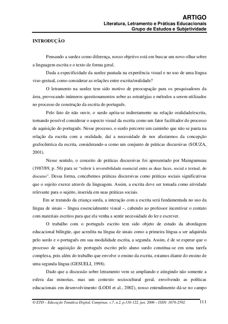 Artigo sobre letramento