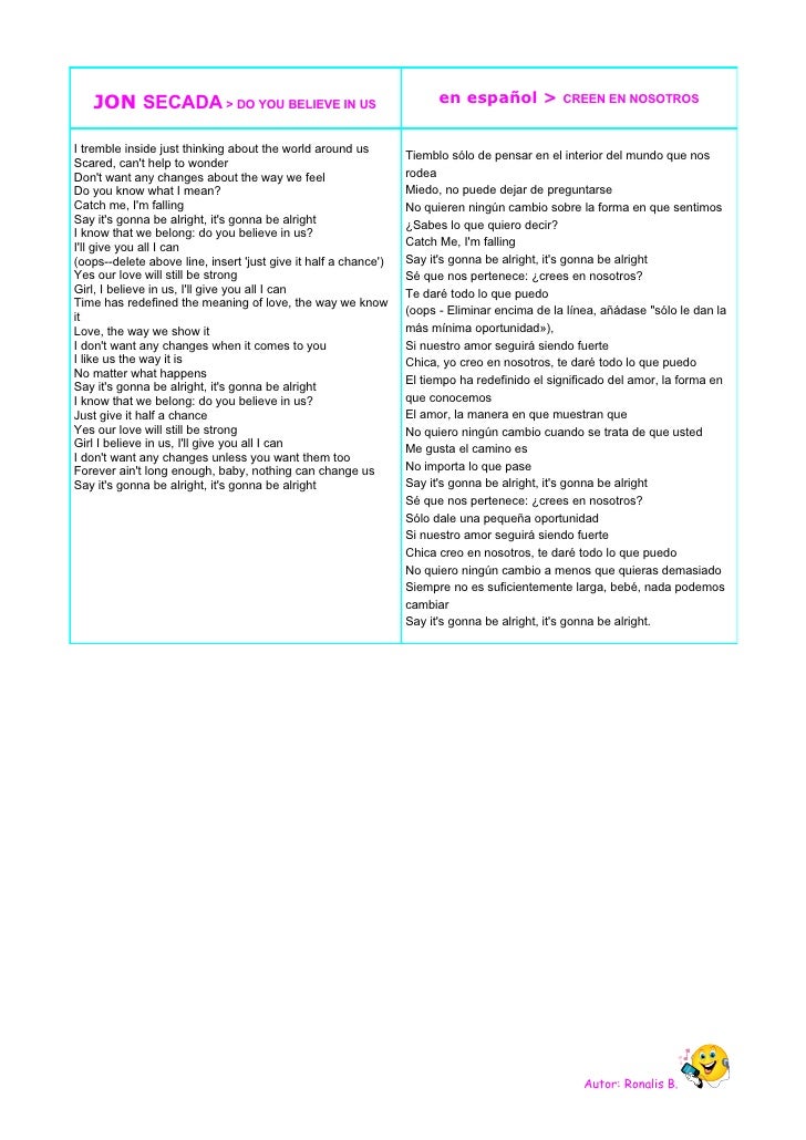 LETRAS DE LAS CANCIONES EN INGLES Y ESPANOL letras de las canciones en ingles y espanol: