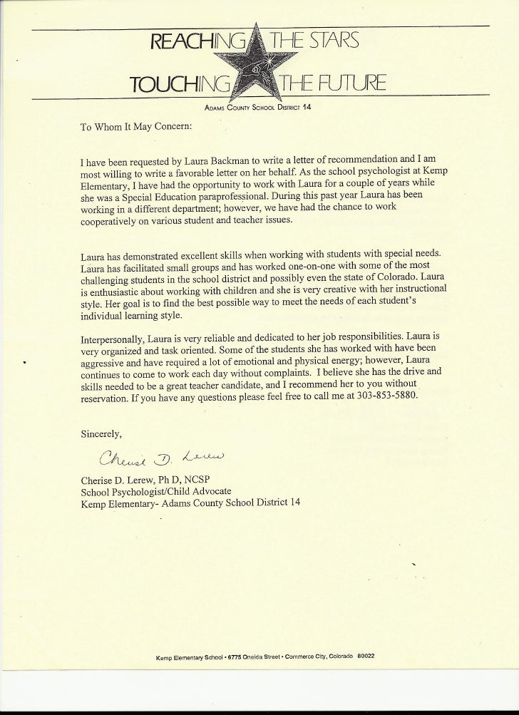 letter of recommendation from dr cherise d lerew phd ncsp recommendation letter for phd