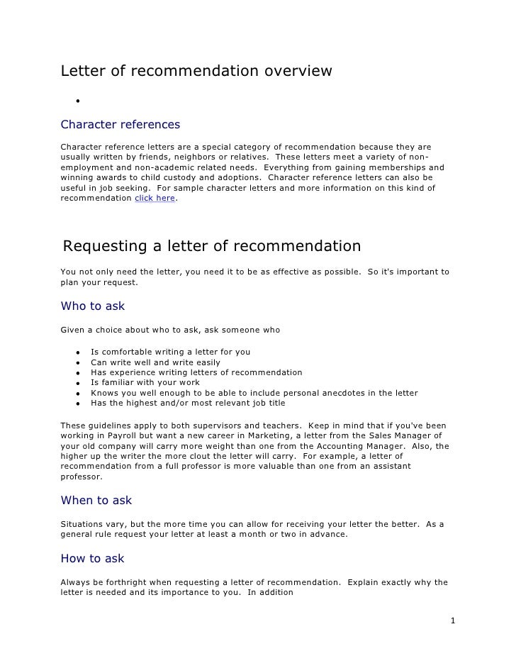 Letter Of Recommendation Overview
