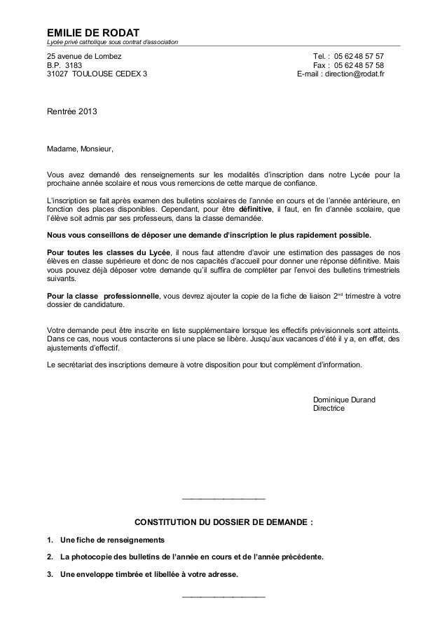 Lettre A Un Directeur De College