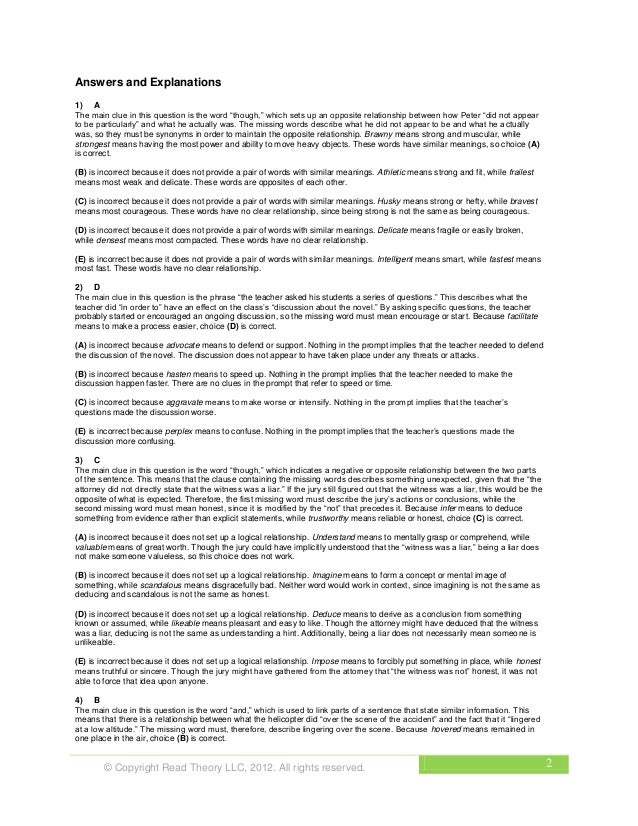 Worksheets Read Theory Llc level 8 sentence completion 3 2 copyright read theory llc