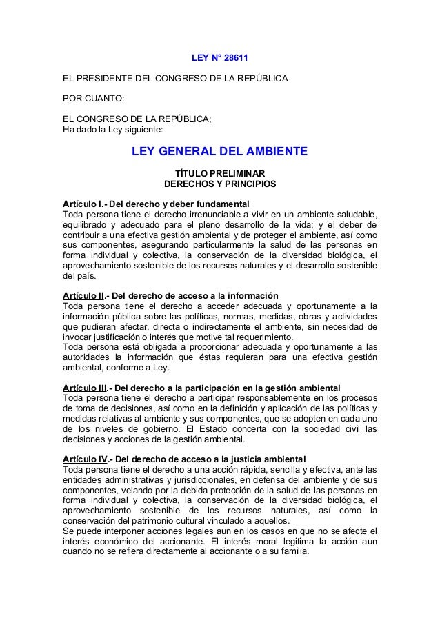 COMENTARIOS A LA LEY 28611 comentarios a la ley 28611: