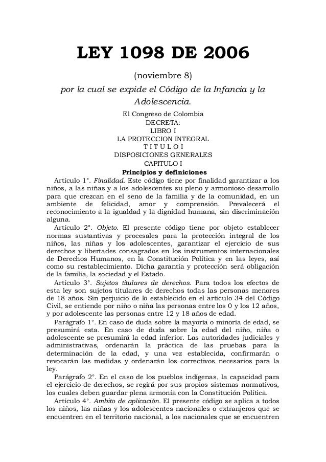 LEY DE INFANCIA Y ADOLESCENCIA COLOMBIA ley de infancia y adolescencia colombia: