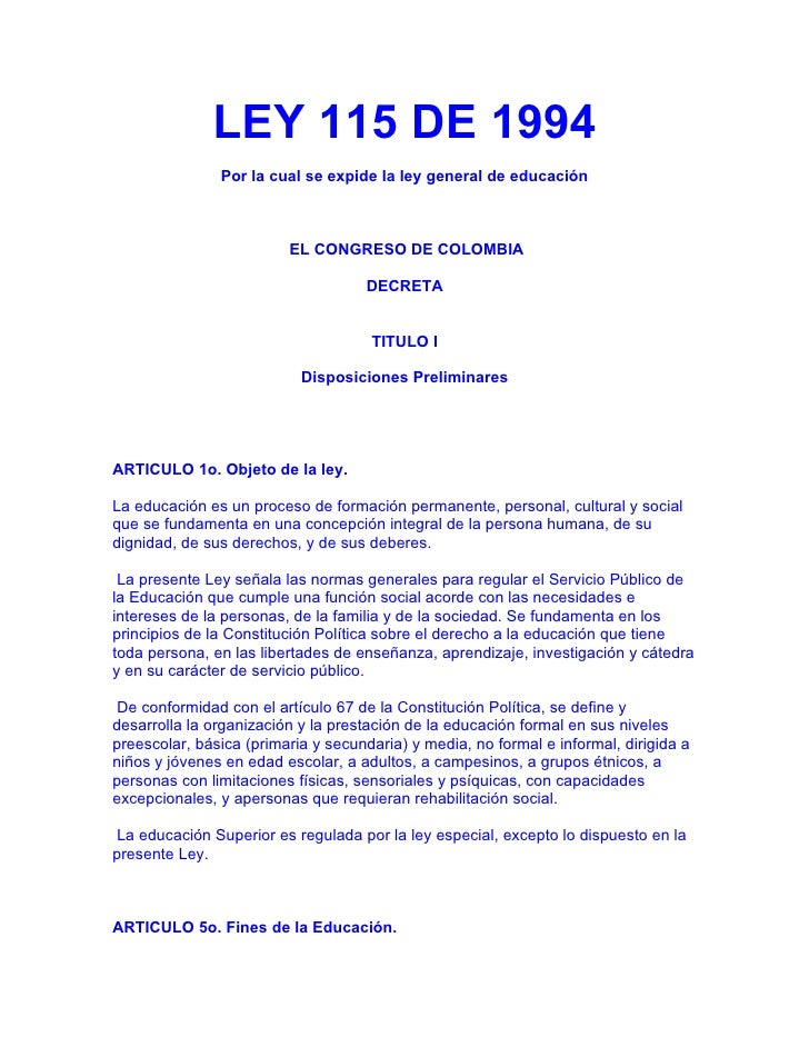 LEY 115 DE 1991 ley 115 de 1991: