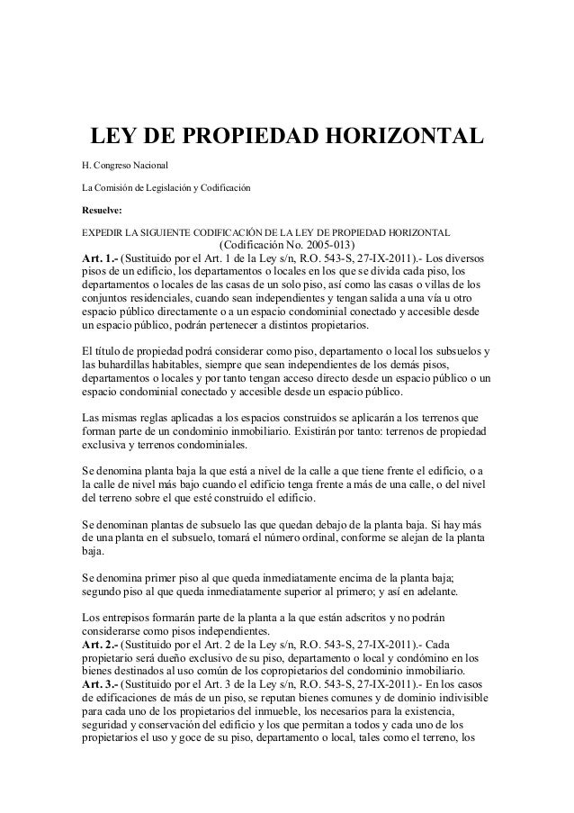 LEY PROPIEDAD HORIZONTAL ley propiedad horizontal: