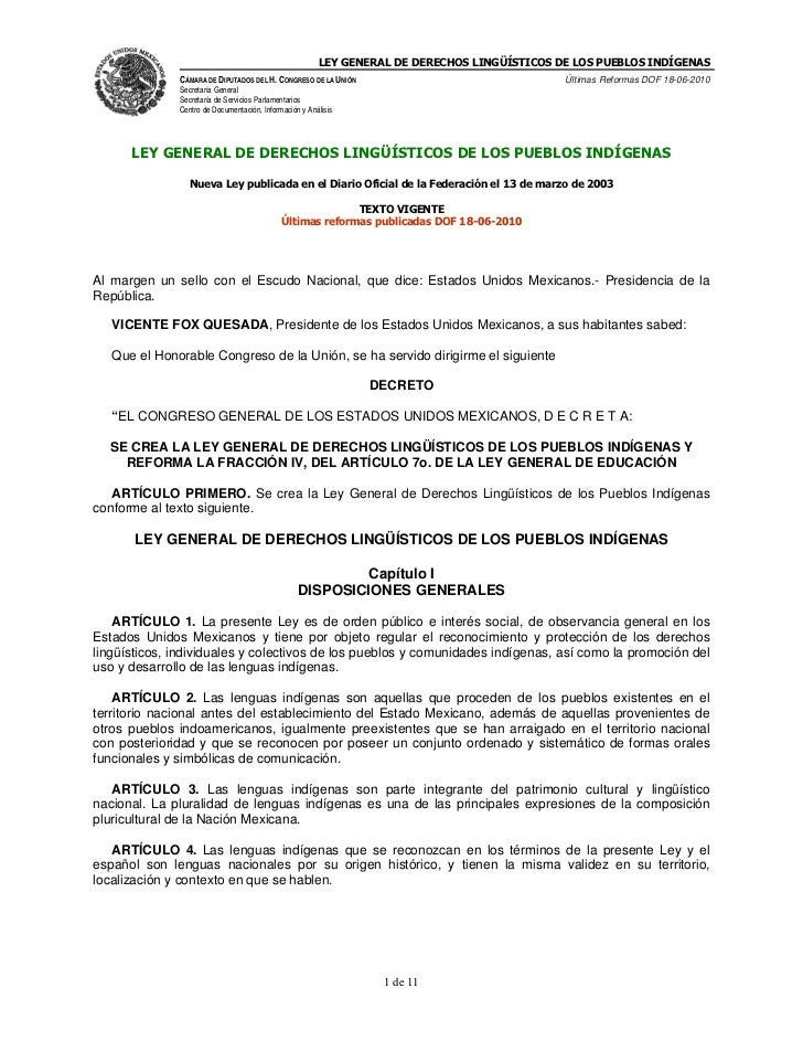LEY GENERAL DE DERECHO LINGUISTICOS DE LOS PUEBLOS INDIGENAS ley general de derecho linguisticos de los pueblos indigenas: