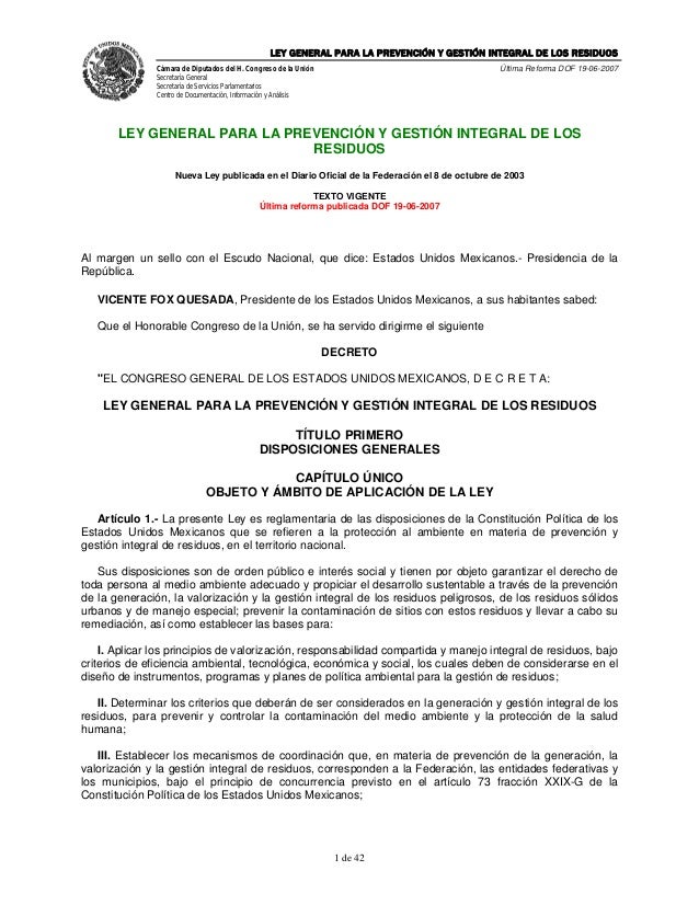 LEY GENERAL PARA LA PREVENCION Y GESTION INTEGRAL ley general para la prevencion y gestion integral: