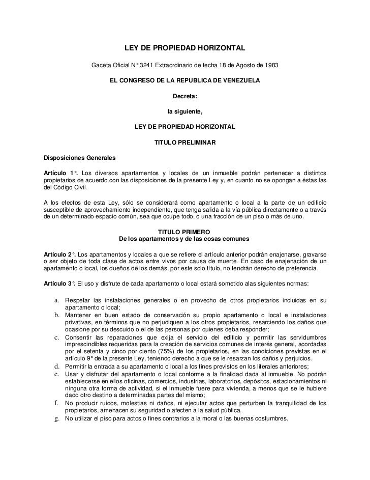 LEY PROPIEDAD HORIZONTAL ley propiedad horizontal: