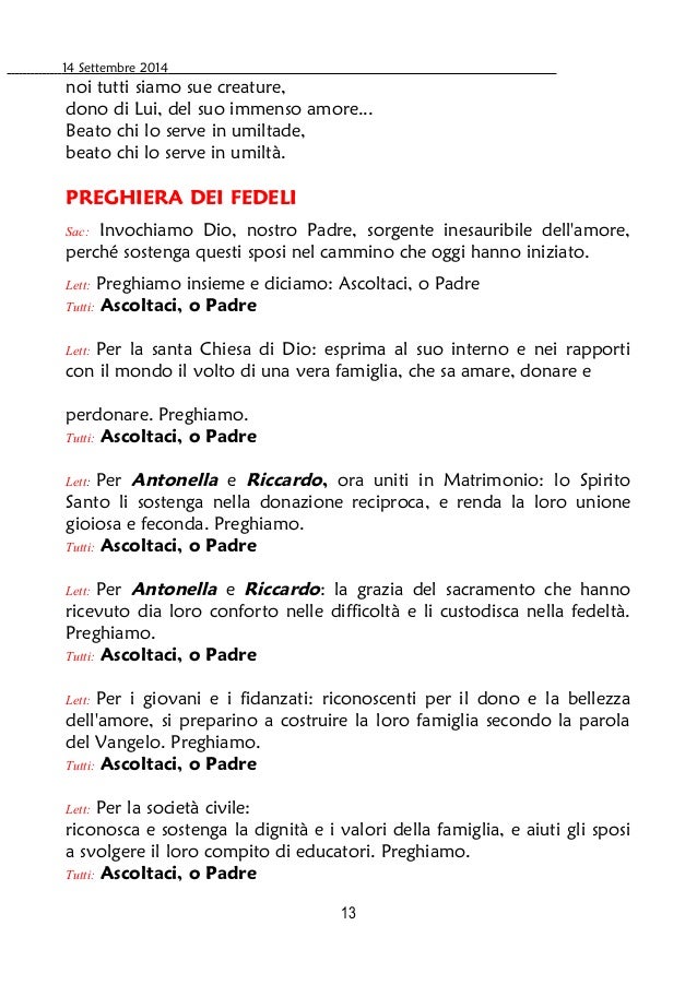 preghiera dei fedeli matrimonio