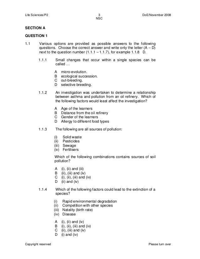 Life Science Paper 2 Essay Grade 11 Grade 11 Question