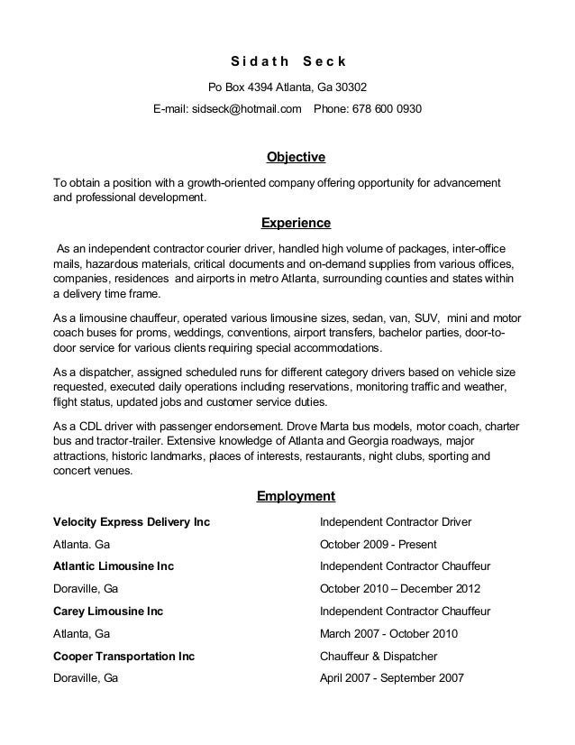 truck driver sample resumes