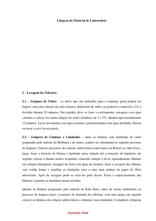 Limpeza de vidrarias de laboratório pdf Limpeza de vidrarias de laboratório pdf