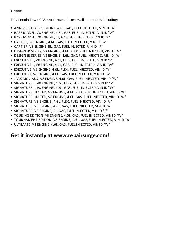1990 Lincoln Town Car Service Manual