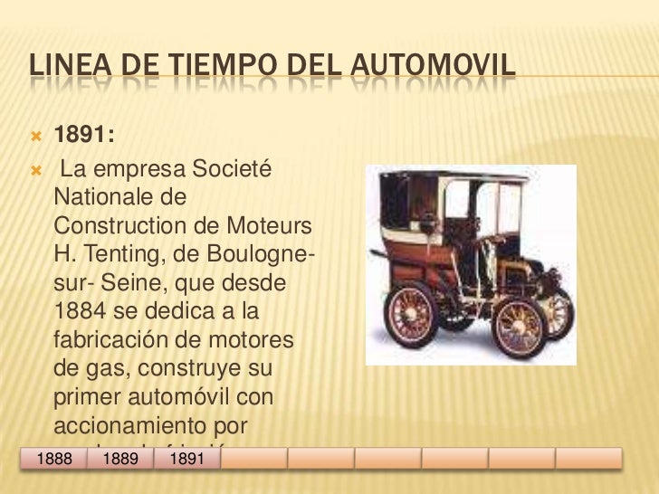 Linea de tiempo del automovil<br />1891: <br /> La empresa Societé Nationale de Construction de Moteurs H. Tenting, de Bou...