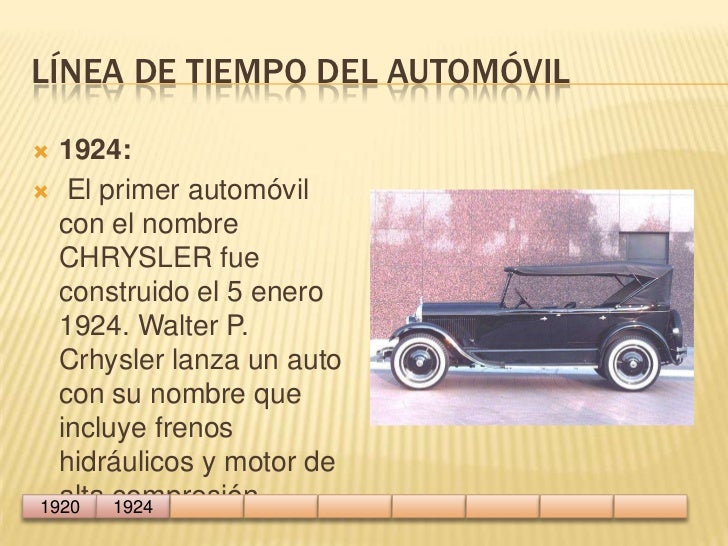 Línea de tiempo del automóvil<br />1924:<br /> El primer automóvil con el nombre CHRYSLER fue construido el 5 enero 1924. ...