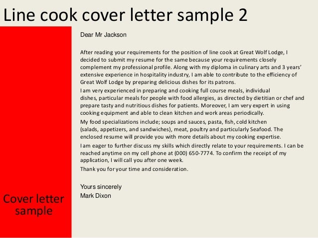 Sample Cover Letter For Cook Cover letter sample Yours sincerely Mark Dixon; 3.