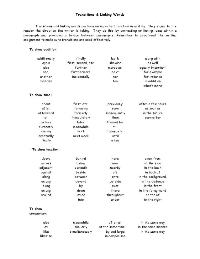 transition words for argument essay