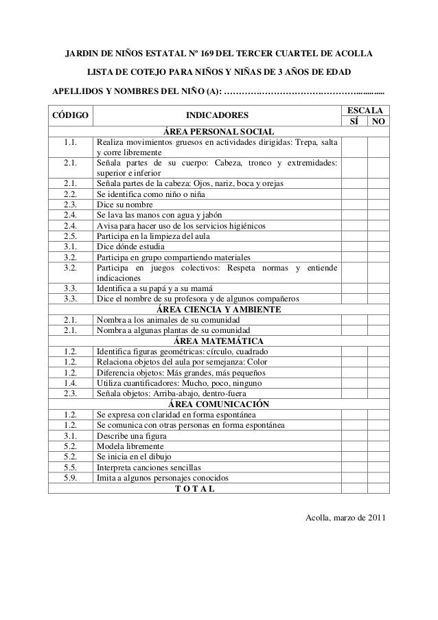 Lista De Cotejo Lista De Cotejo