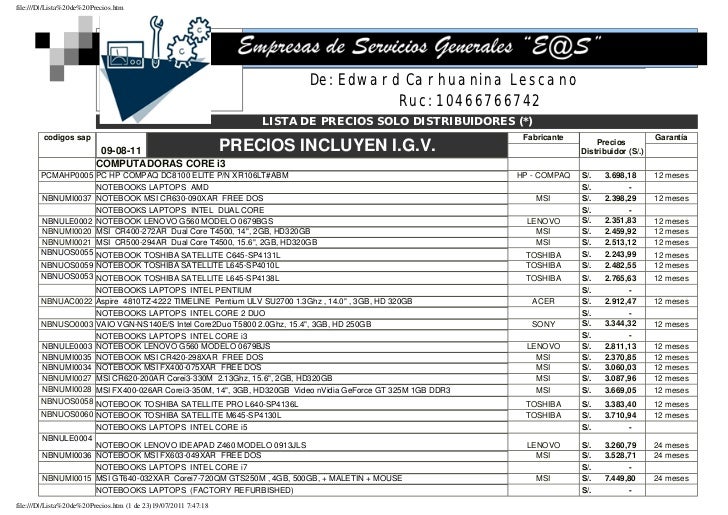 LISTA DE COMPUTADORAS lista de computadoras: