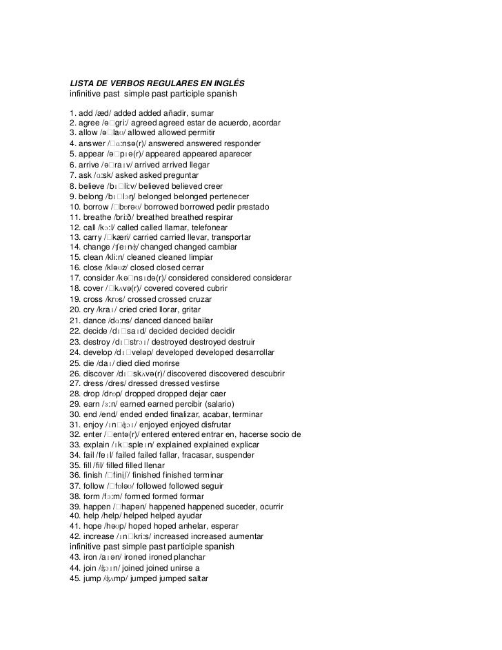Lista De Verbos Regulares E Irregulares En Ingles Search Results Calendar 2015