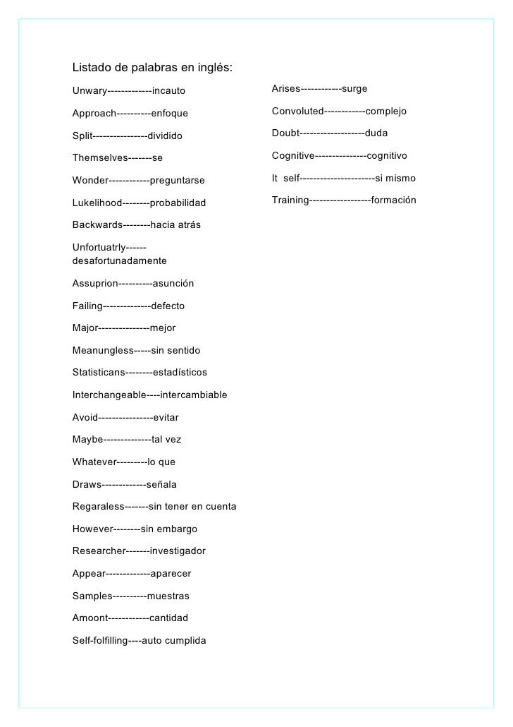 LISTADO DE PALABRAS INGLES listado de palabras ingles:
