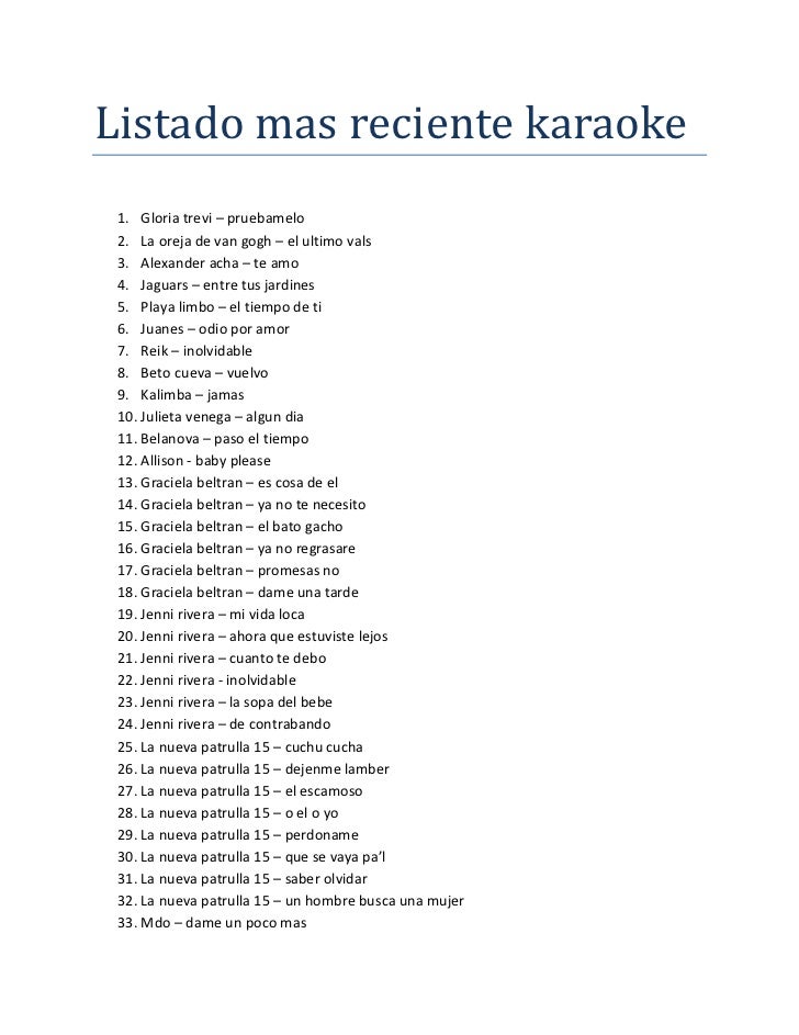 Listado mas reciente karaoke