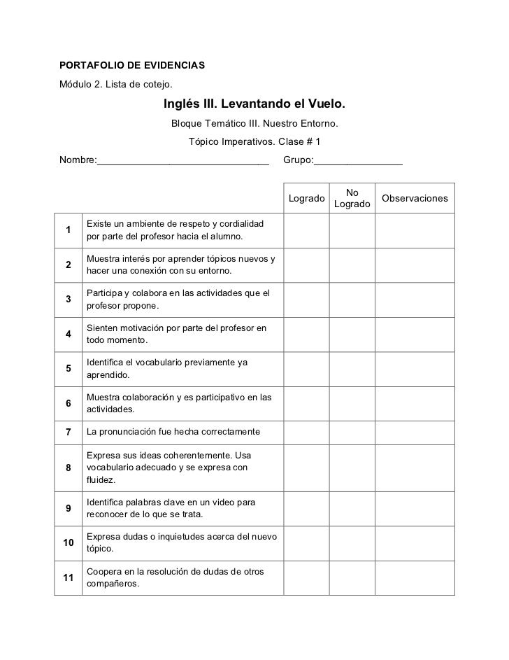 Lista De Cotejo Ejemplo Lista De Cotejo Ejemplo