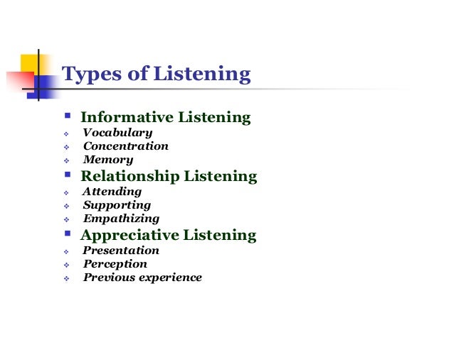 types of listening Types of listening - authorstream presentation fallacies about listening : fallacies about listening listening is not my problem. types of listening Types of listening - authorstream presentation fallacies about listening : fallacies about listening listening is not my problem.