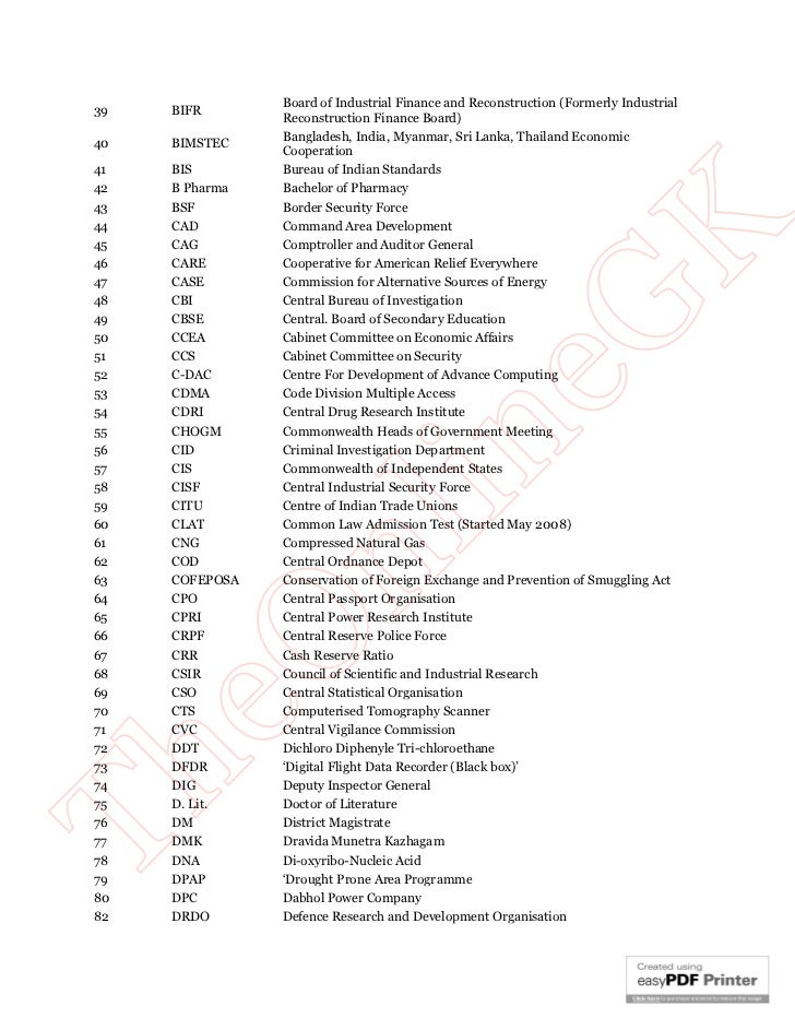 List of abbreviation ( india )