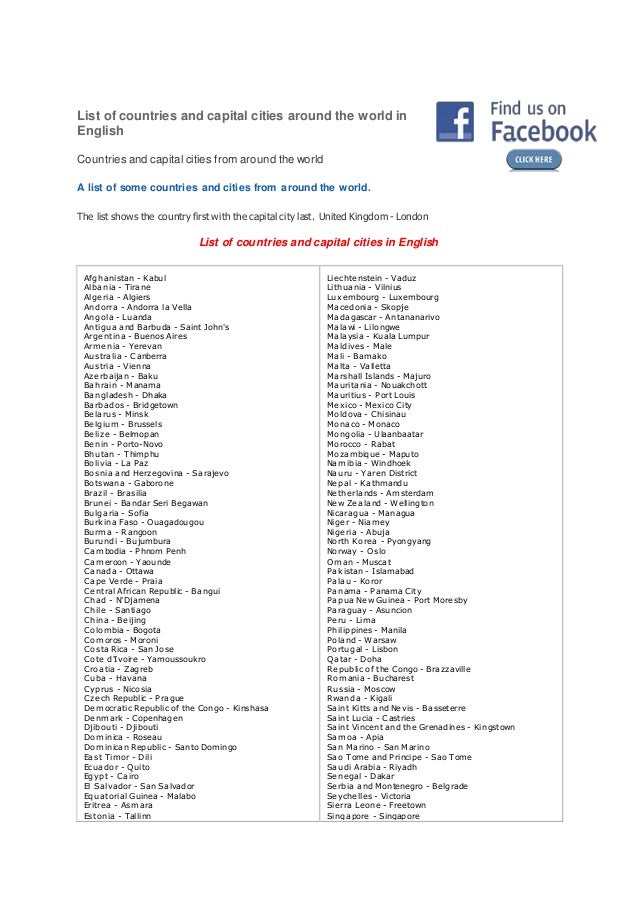 capital cities of countries list