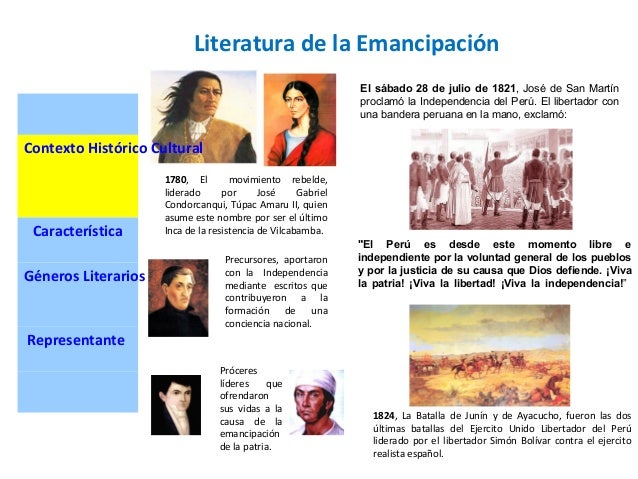 Literatura de la Emancipación1780, El movimiento rebelde,liderado por José GabrielCondorcanqui, Túpac Amaru II, quienasume...