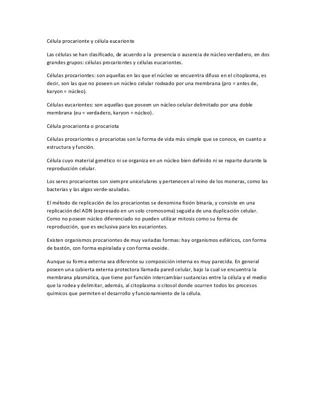 CELULA PROCARIONTE Y EUCARIONTE celula procarionte y eucarionte: