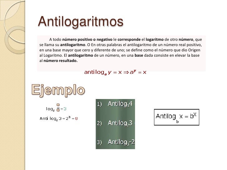 Logaritmos, antilogaritmos y cologaritmos