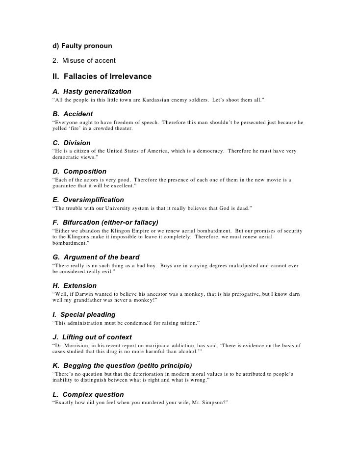 Logical Fallacies Worksheet With Answers