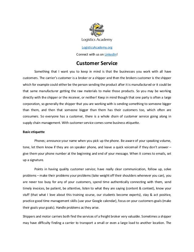 Customer service in logistics