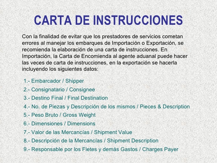 Carta De Instrucciones Al Agente Aduanal Formato