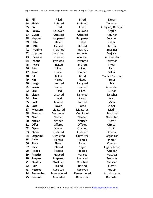 Lista Completa De Verbos En Ingles Regulares E Irregulares Pdf