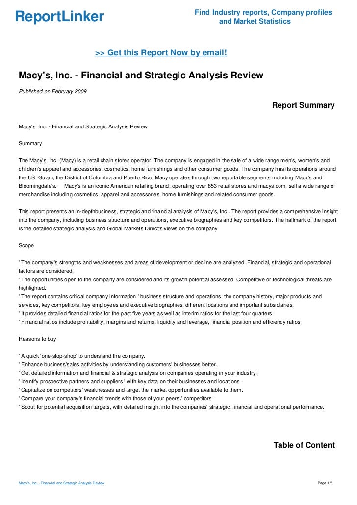 Financial Analysis Of Macy s Inc