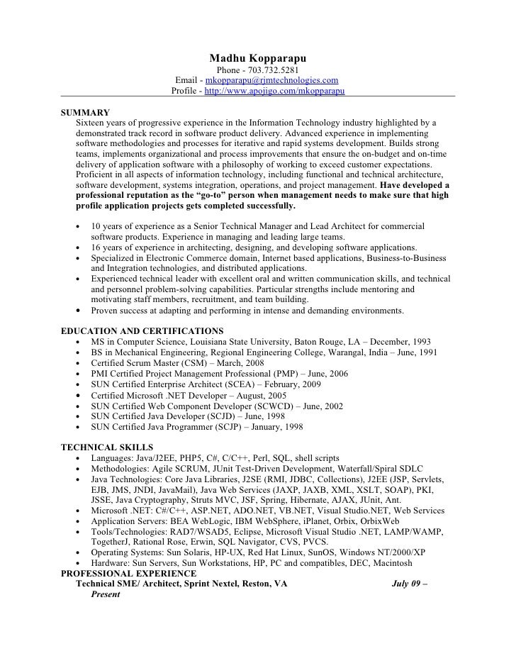 java sample resume