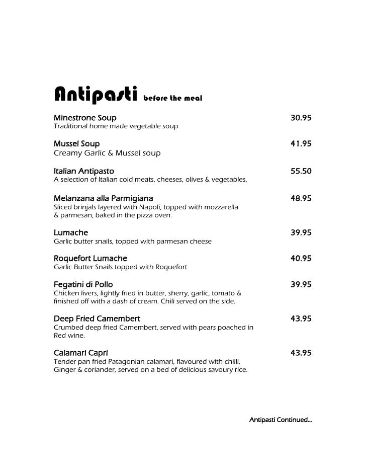 Mad italian Menu October 2011