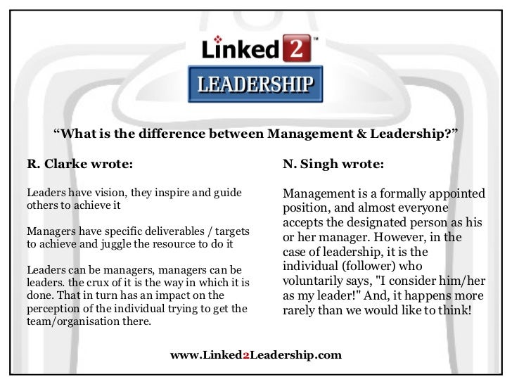 difference between leader and manager The difference between leadership and management explained in straightforward terms. difference between leader and manager The difference between leadership and management explained in straightforward terms.