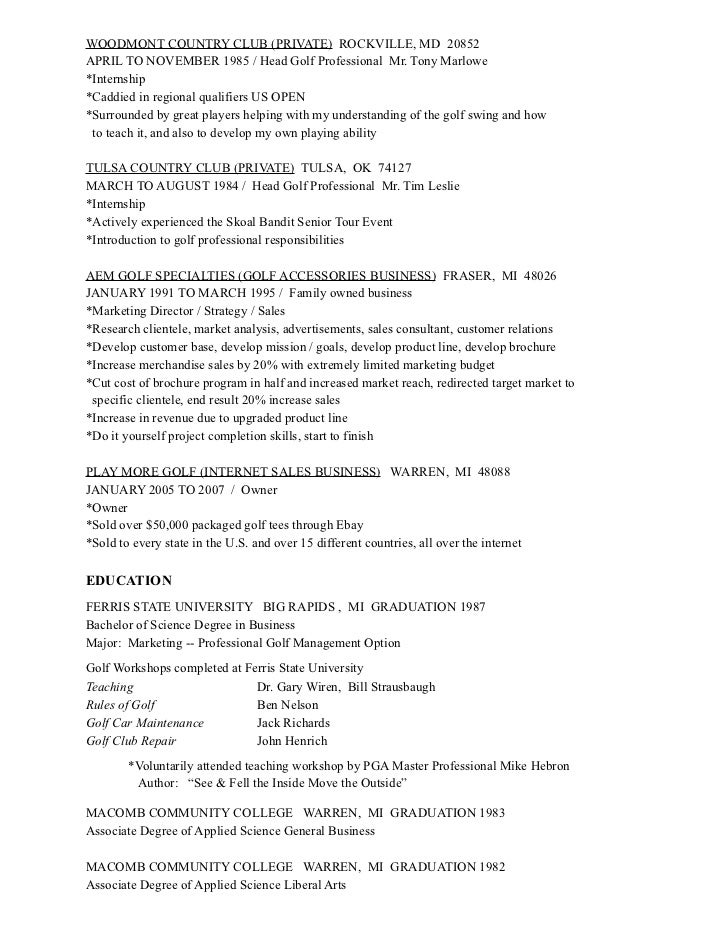 Caddie resume