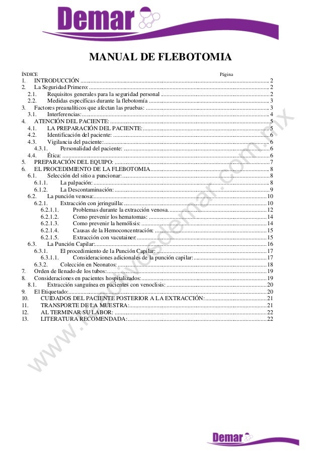Flebotomia+Tubos MANUAL DE FLEBOTOMIAÍNDICE Página1. INTRODUCCIÓN ...