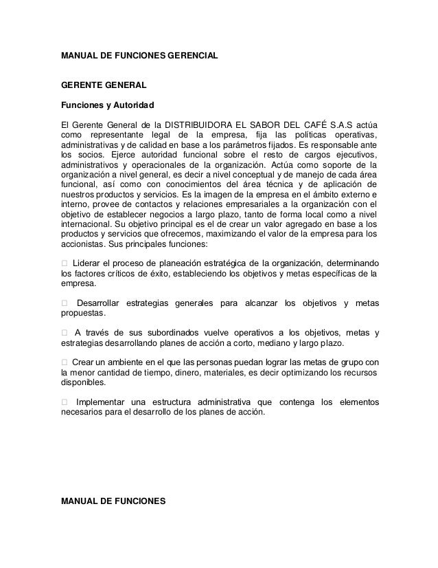 Ejemplo De Manual De Organizacion Y Funciones De Una Empresa Industrial