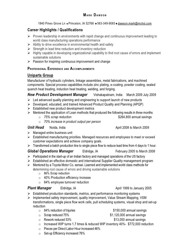 Sample operation manager resume