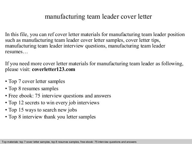 Manufacturing team leader cover letter