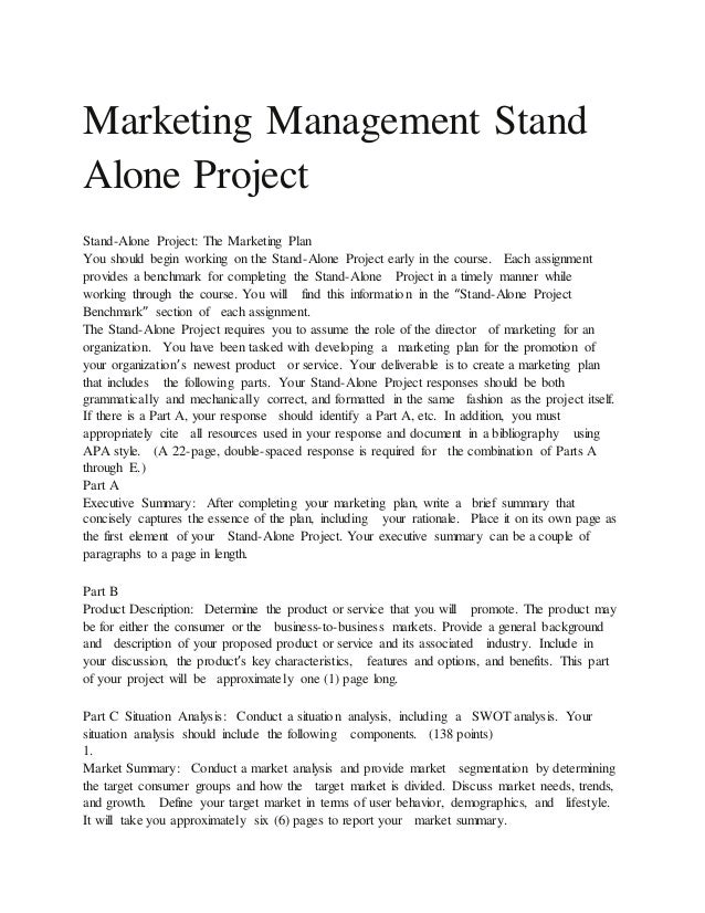 Marketing management stand alone project