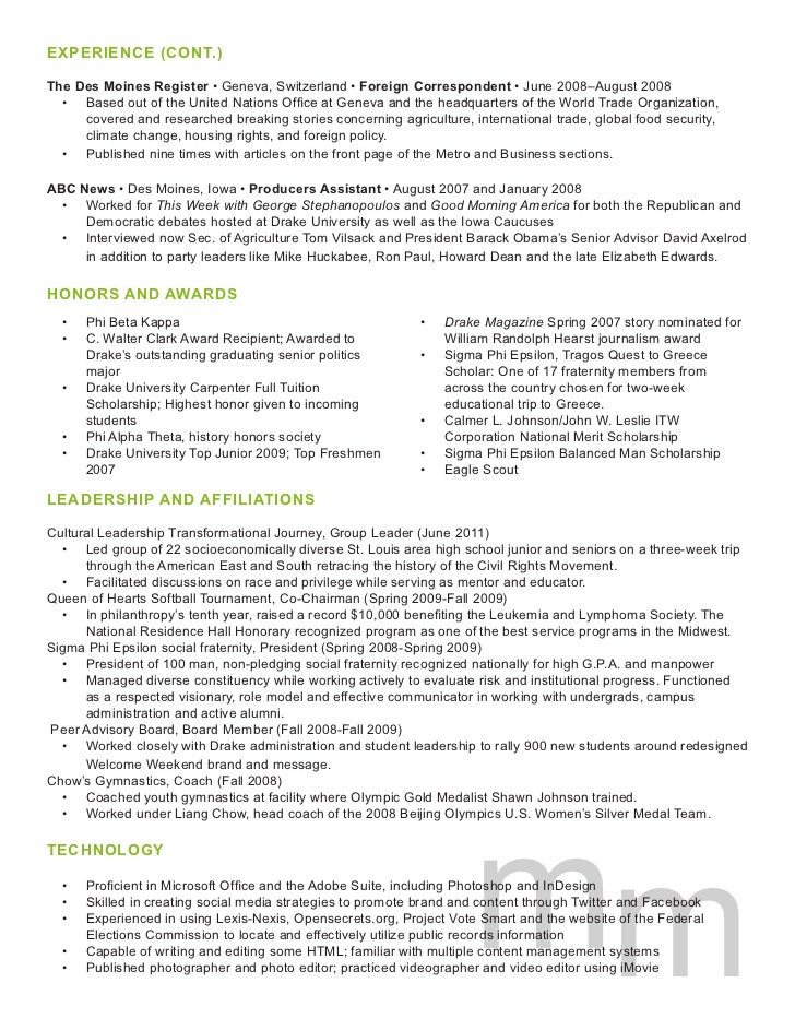 correspondent resume